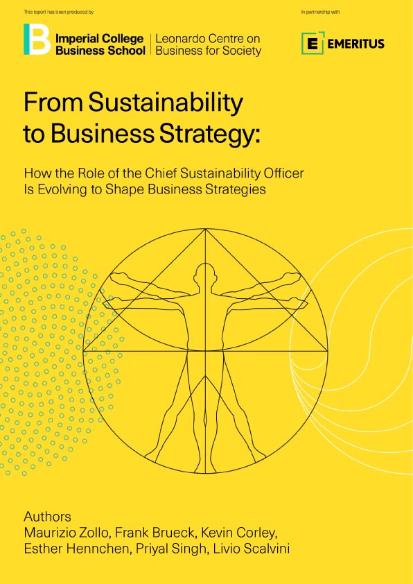 Cover image of the report on the evolving role of CSO with a line drawing of Leonardo Da Vinci’s Vitruvian Man on yellow background
